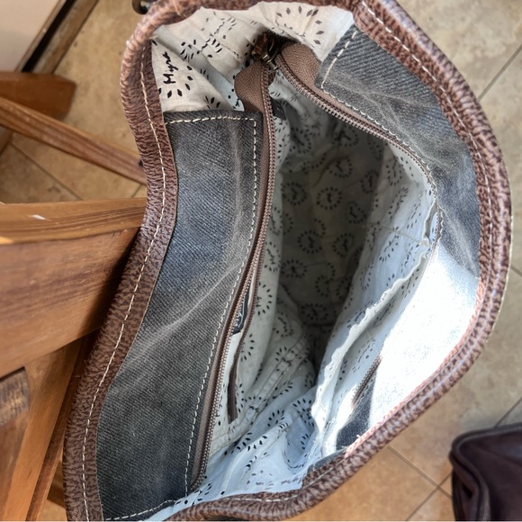 Myra Bag Two-Tone Canvas & Leather Crossbody — Black, Brown & Cream - Picture 11 of 11